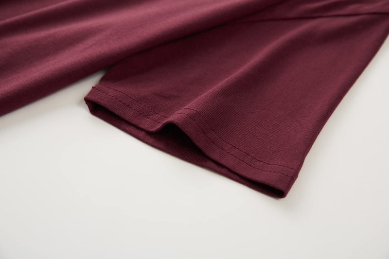 KLIEGOU Mens 100% Cotton Hipster Hip Hop Longline Crewneck T-Shirt (X-Large, Red Wine) - Image 5